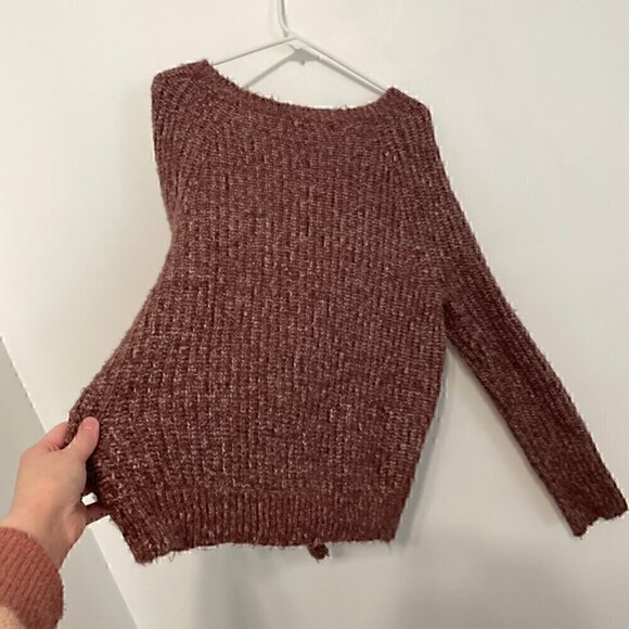 EXPRESS Purple White Marled Fuzzy Chunky Knit Thumbholes Round Neck Sweater XS - Picture 12 of 12